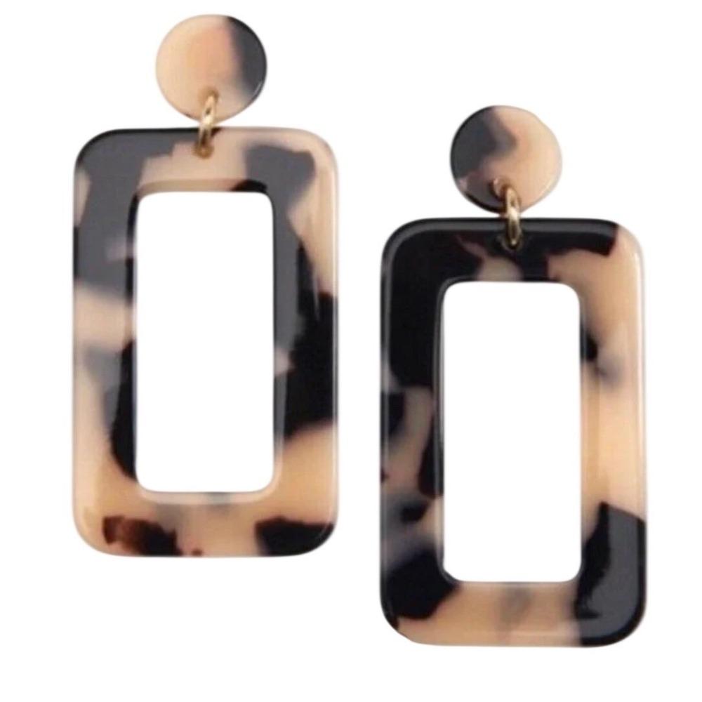 Zenzii Gold Acetate Leopard Tortoiseshell Print Cutout Drop Earrings‎